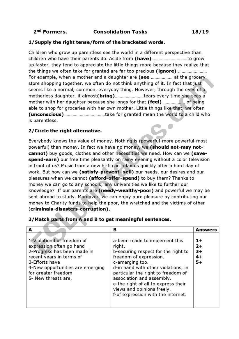 2nd formers consolidation tasks