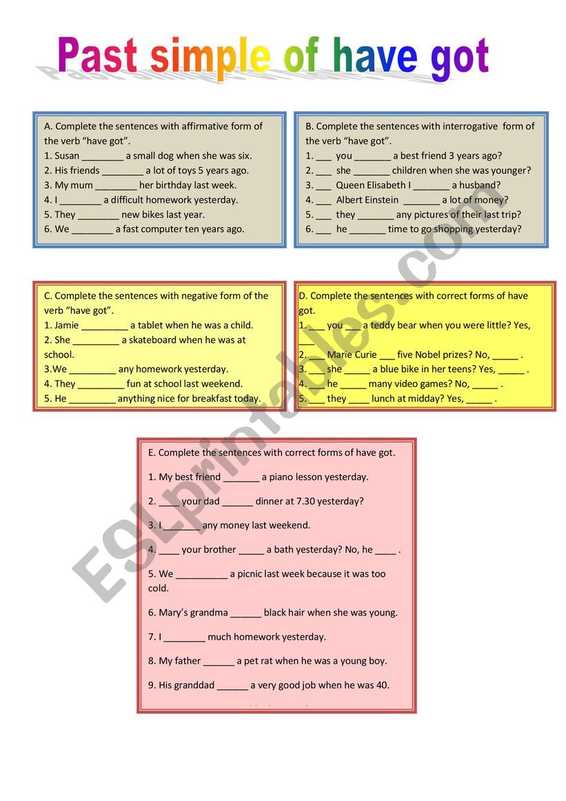 Have got - past simple worksheet