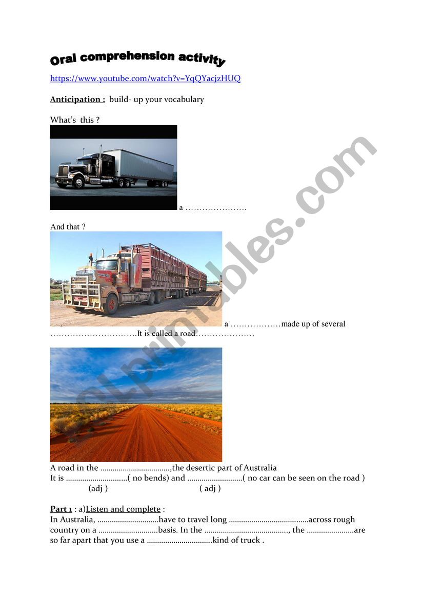 Road trains in Australia worksheet
