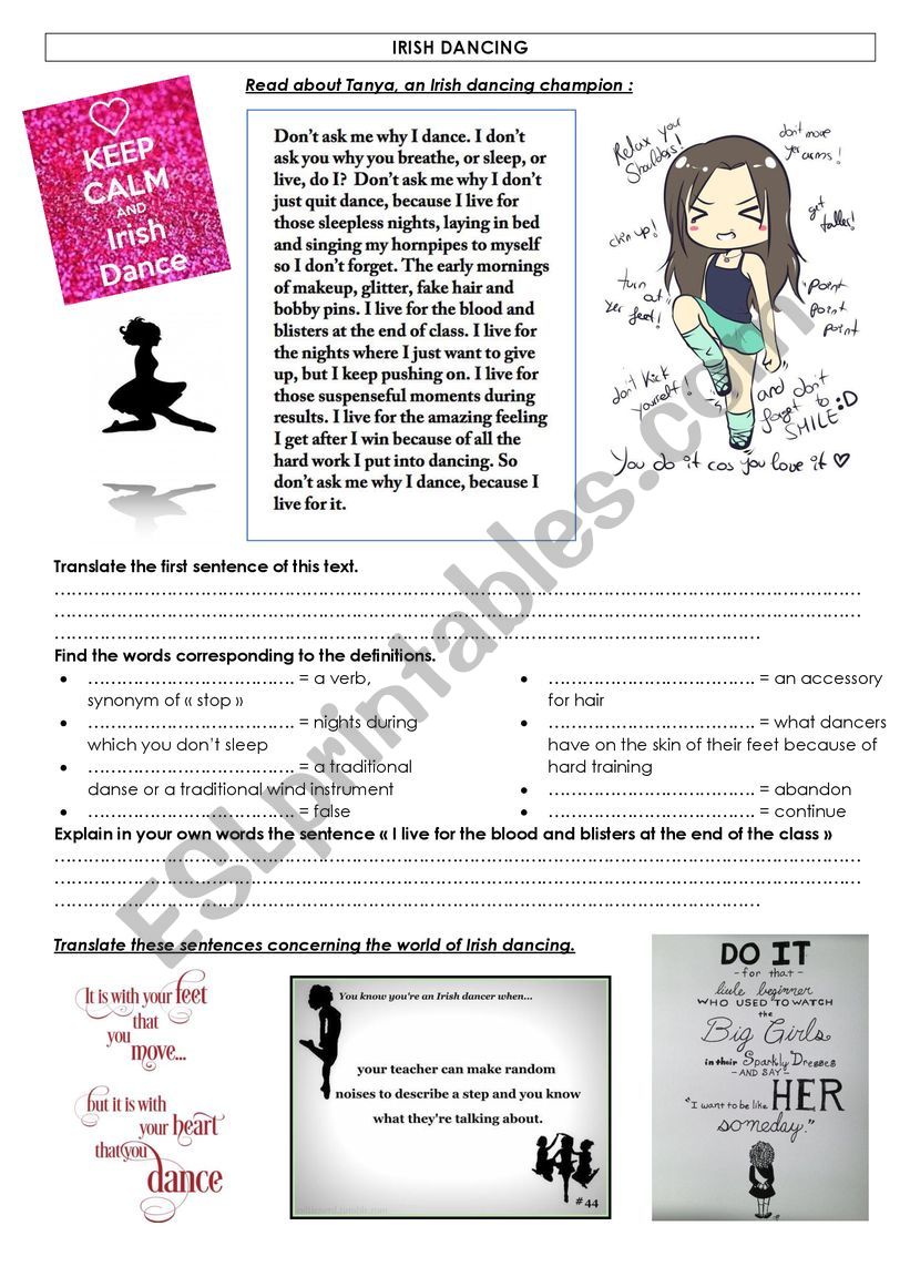 IRISH DANCING worksheet worksheet