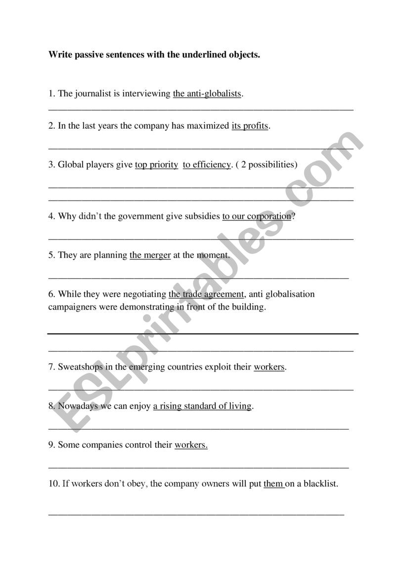 Globalisation  passive. exercises