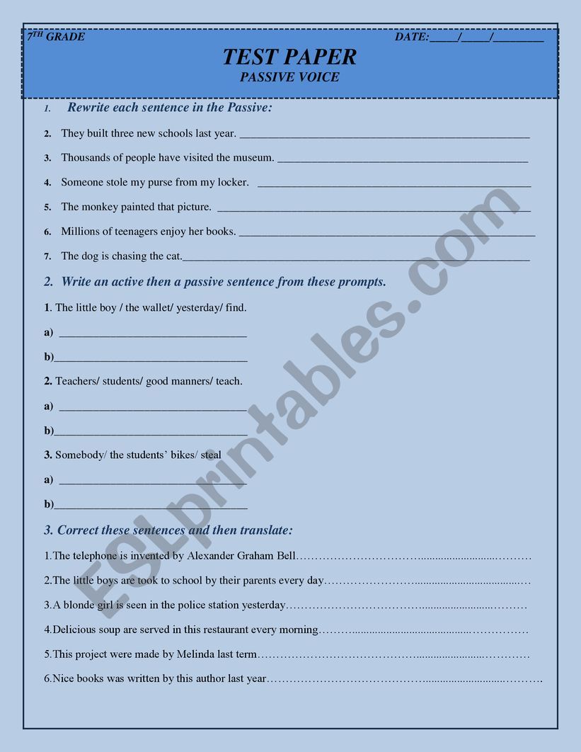 Test paper worksheet