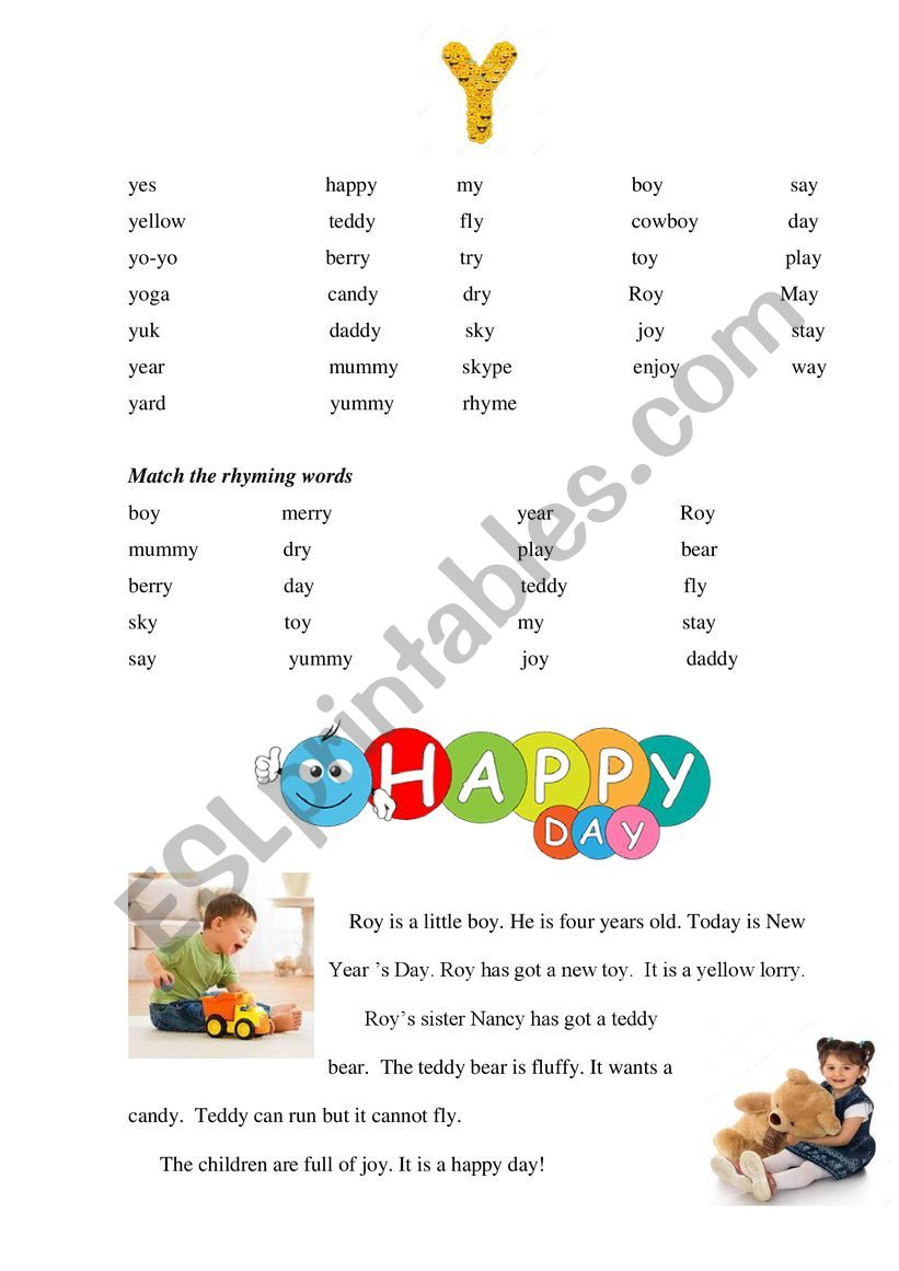 Letter Y and toys worksheet