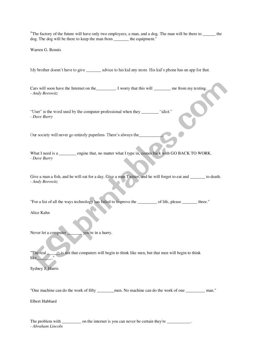 Technology quotes - fill in worksheet