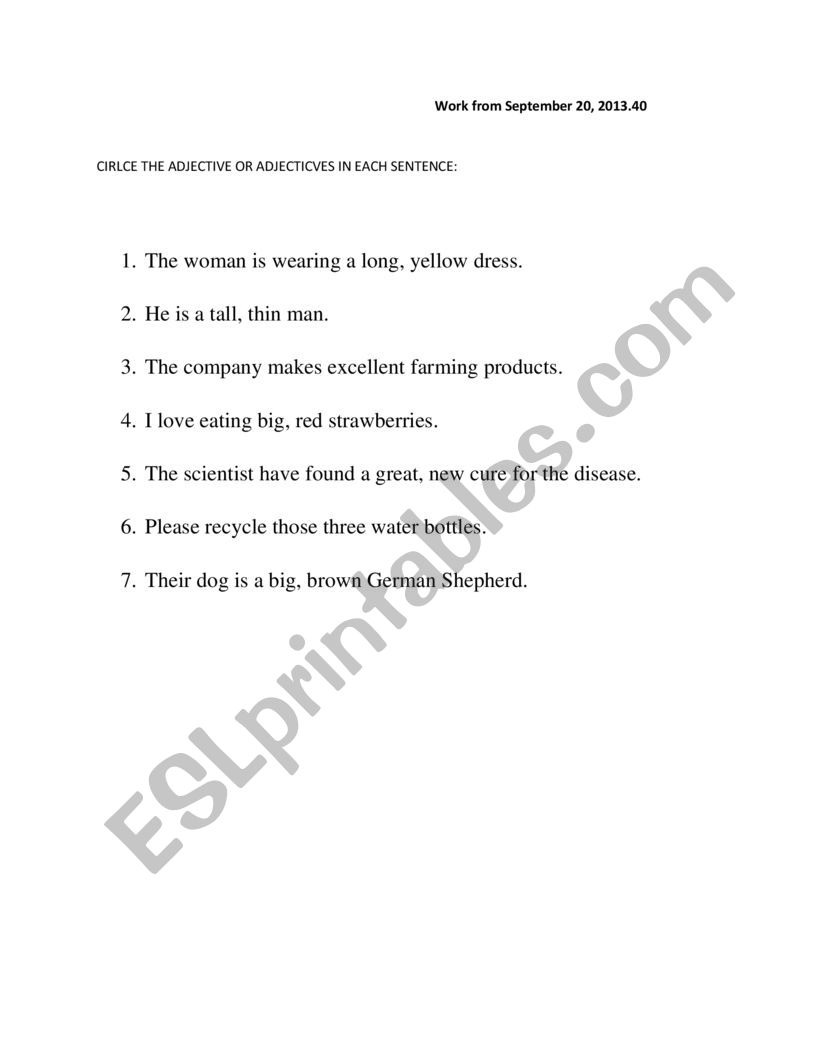 Adjectives worksheet