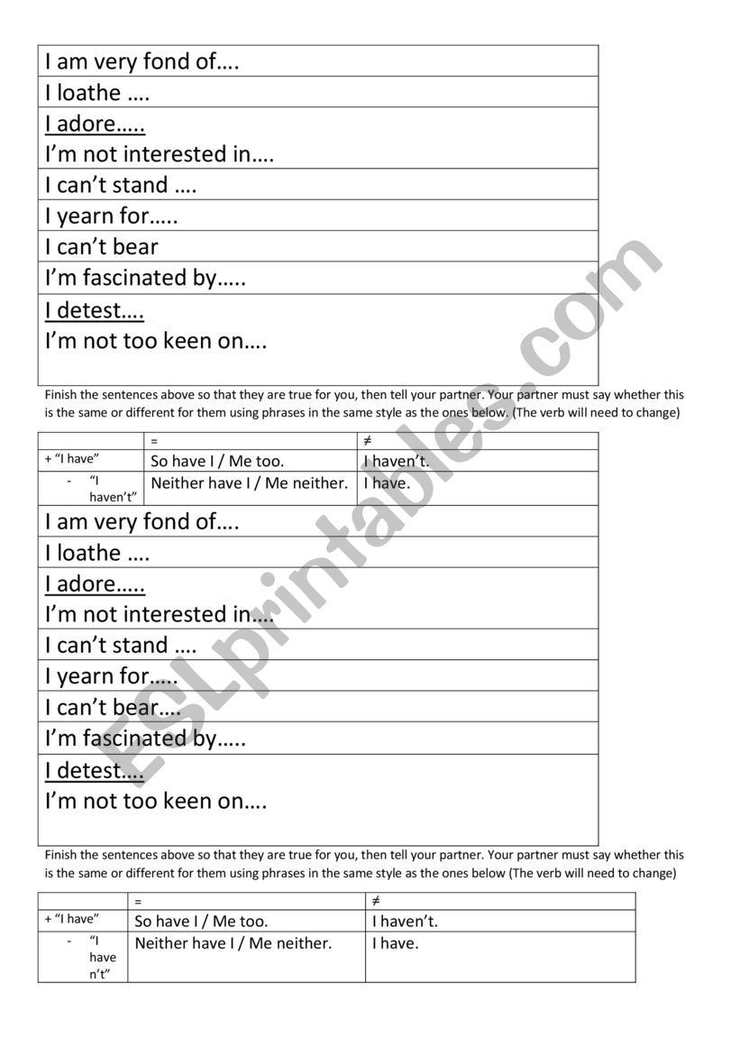 So do I - Agreeing speaking practice