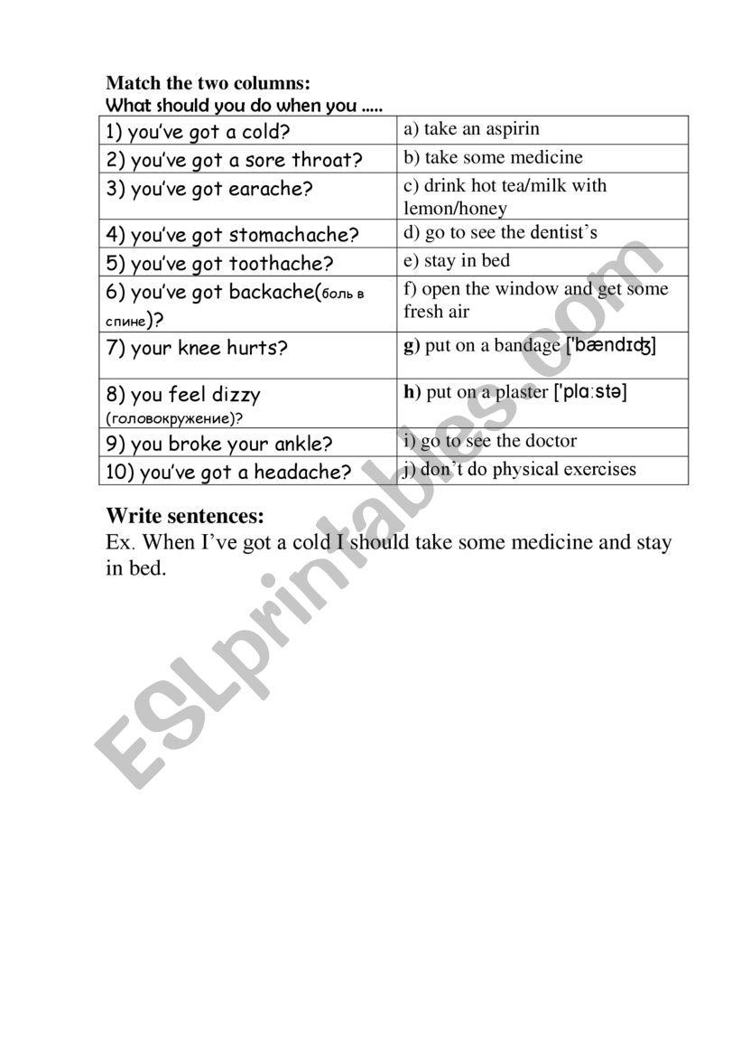 aches should/shoildn´t worksheet