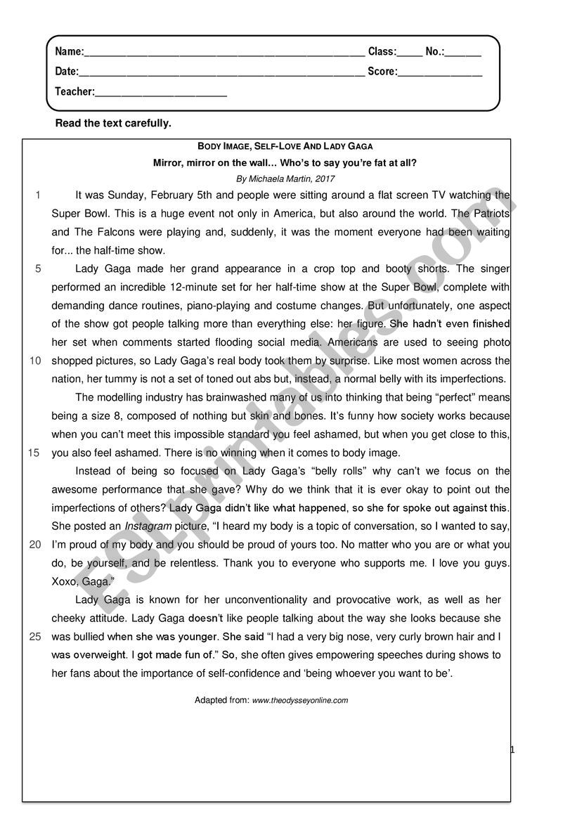 BODY IMAGE, SELF-LOVE AND LADY GAGA Mirror, mirror on the wallâ€¦ Whoâ€™s to say youâ€™re fat at all?