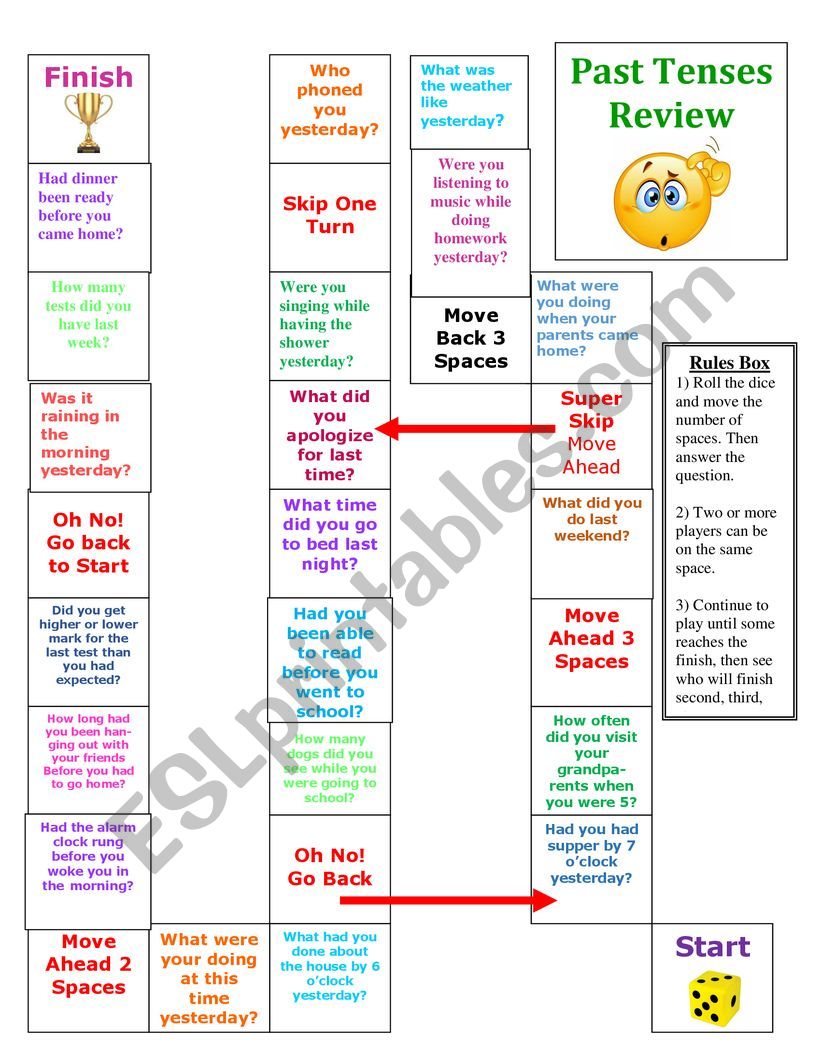 Past Tenses board game worksheet