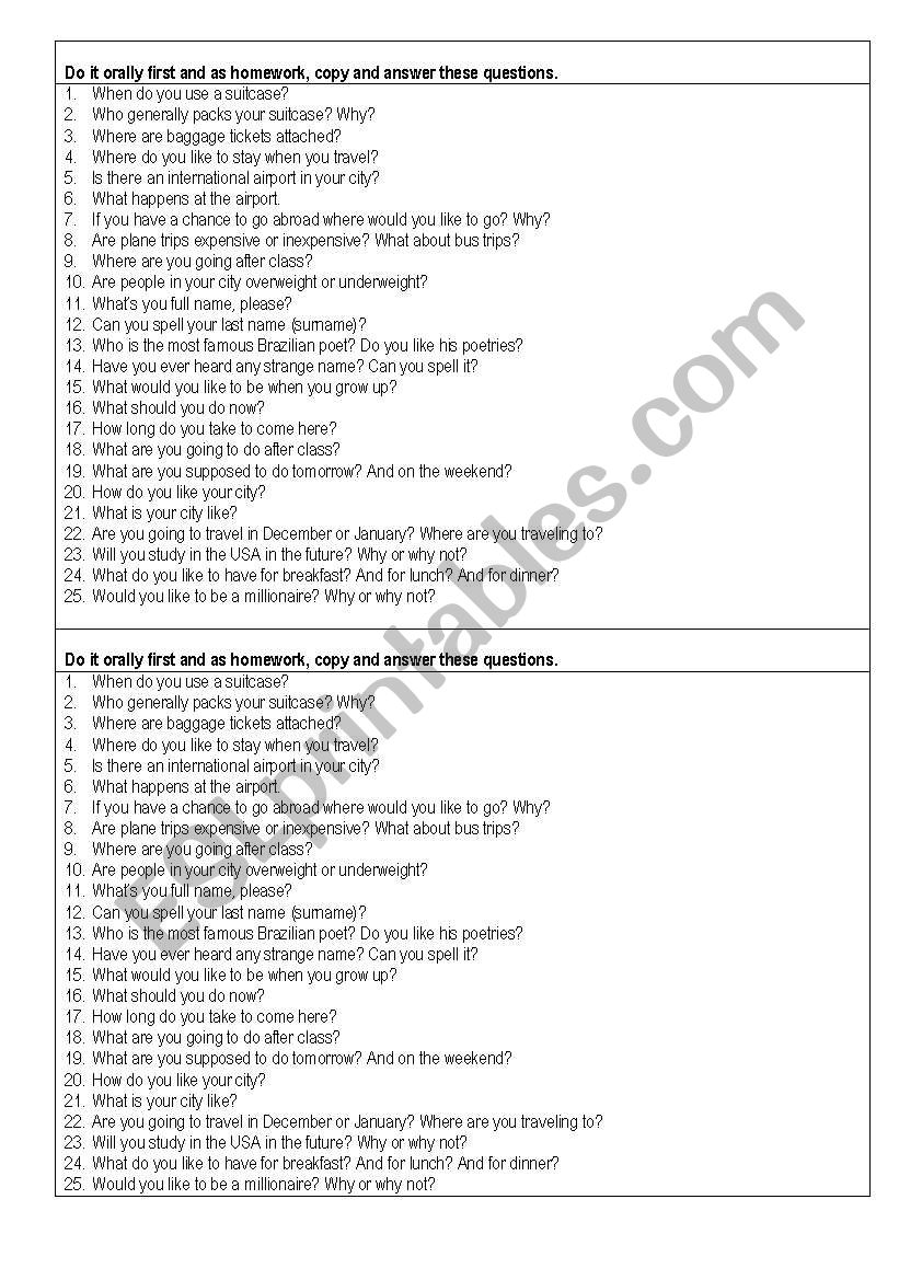 Interview your classmate worksheet