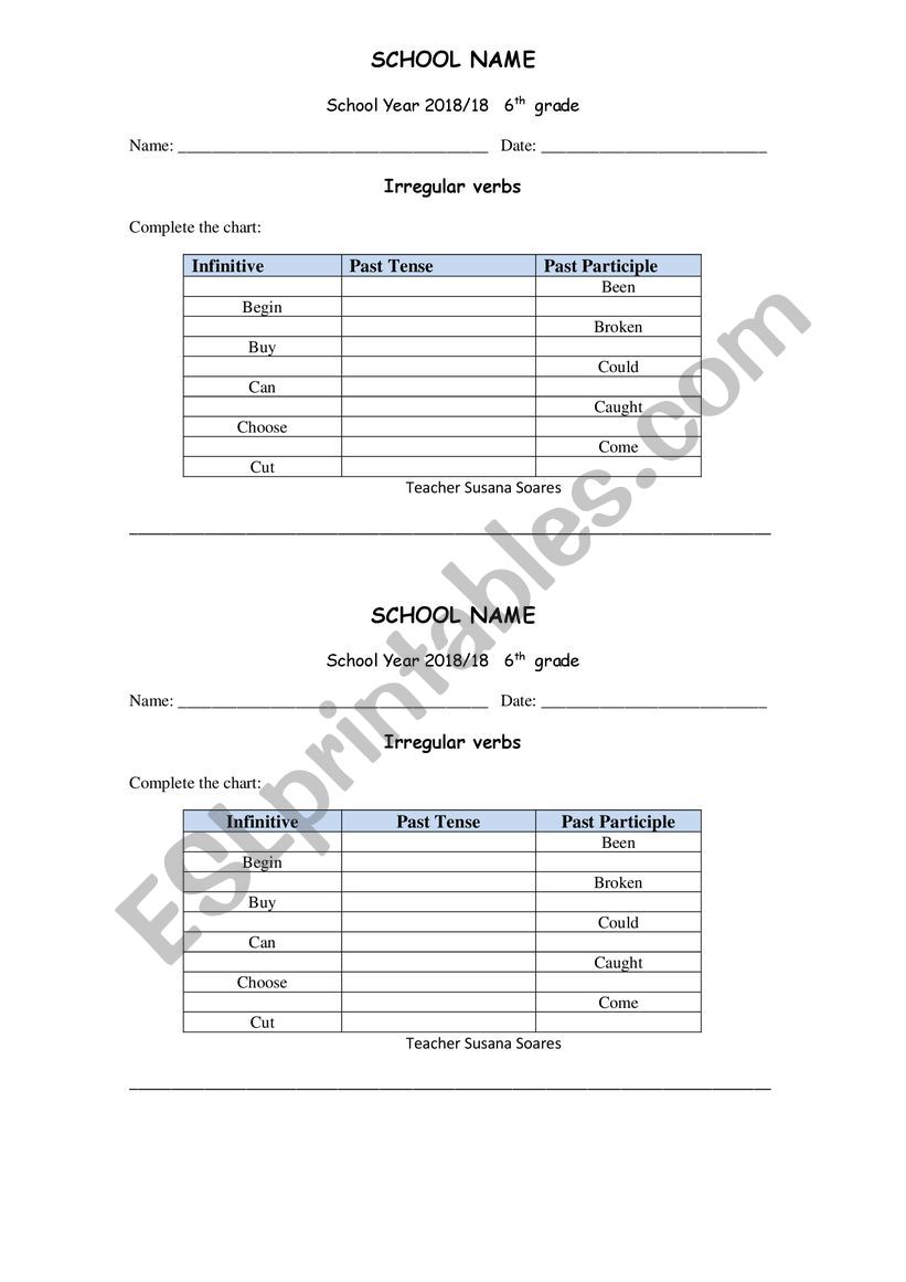 Irregular verbs worksheet