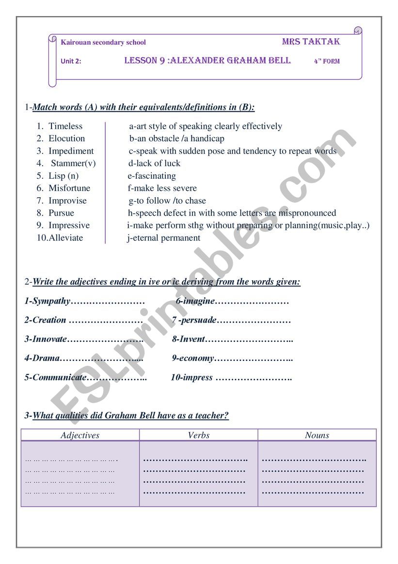 ALEXANDER GRAHAM BELL worksheet