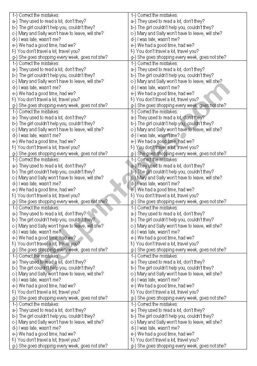 Tag questions - correct the mistakes