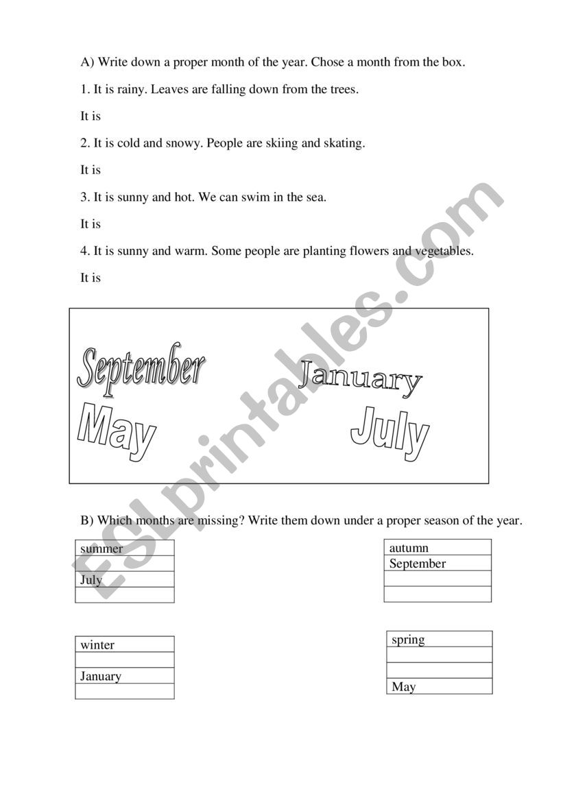 months of the year worksheet