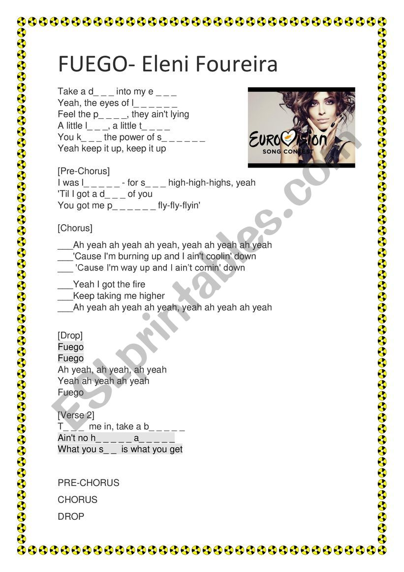 Fuego by Eleni Foureira worksheet