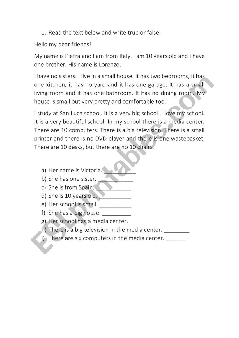 Reading - Text - Teenagers  worksheet