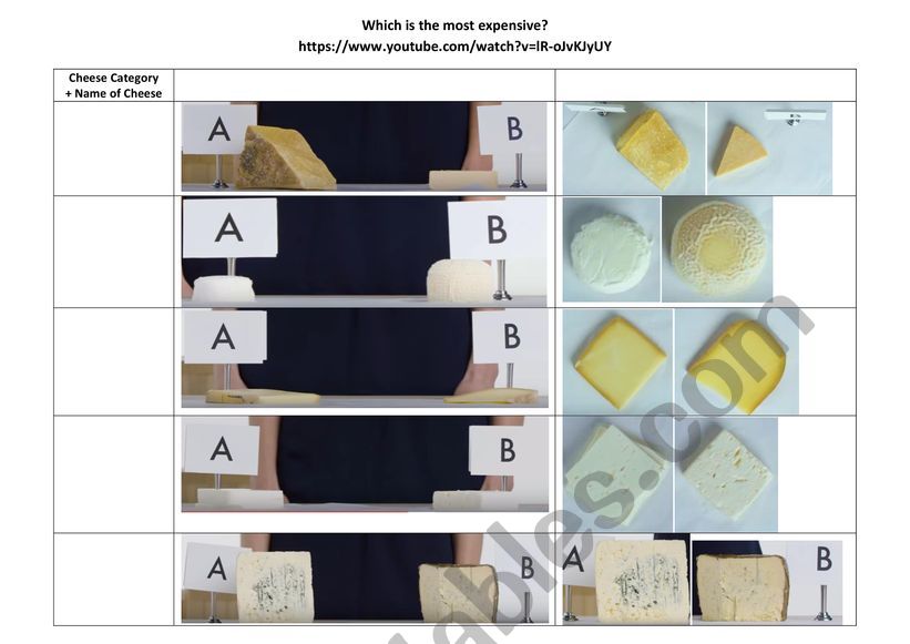 Cheese Sensory Analysis worksheet