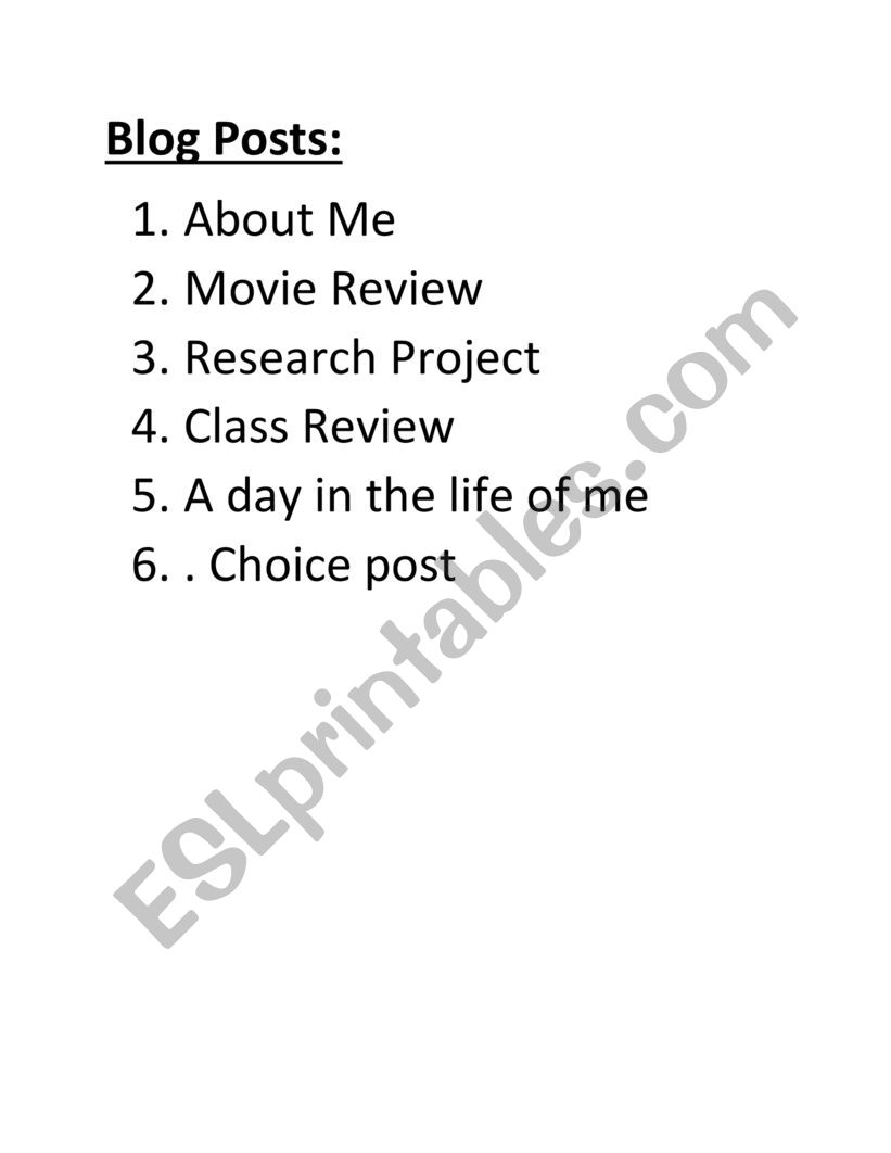 Blogging lesson worksheet