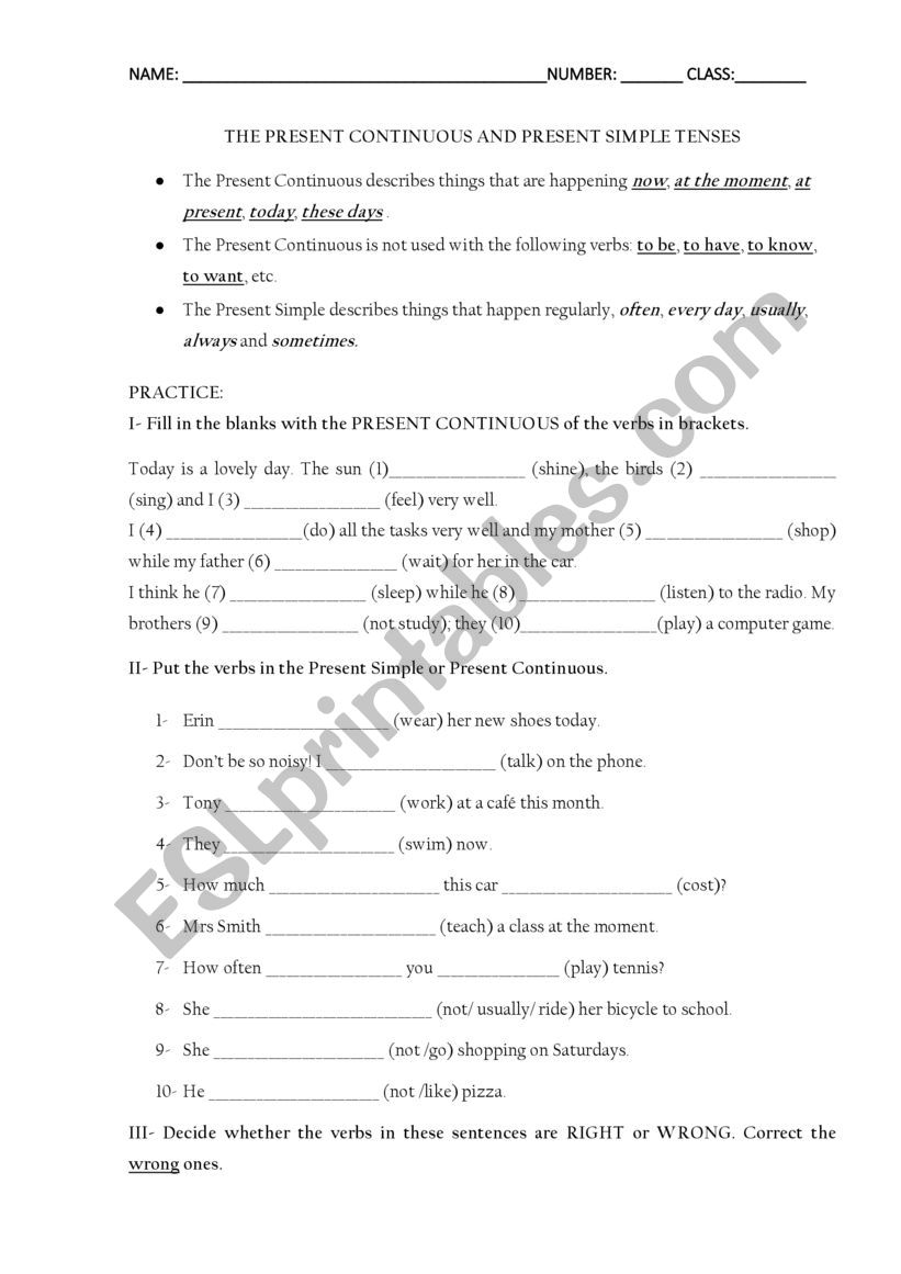 The Present Simple and Present Continuous tenses