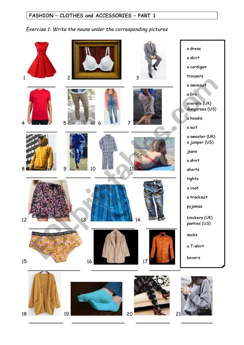 FASHION VOCABULARY - clothes and accessories - part 1