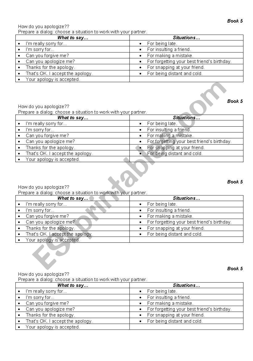 How do you apologize? worksheet