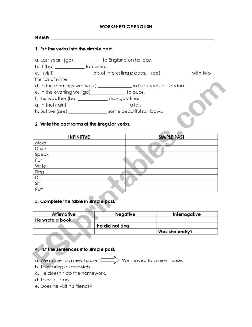 Past Simple worksheet