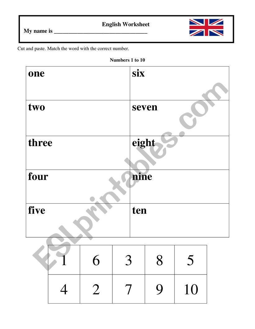 Numbers 1 to 10 - Cut and paste