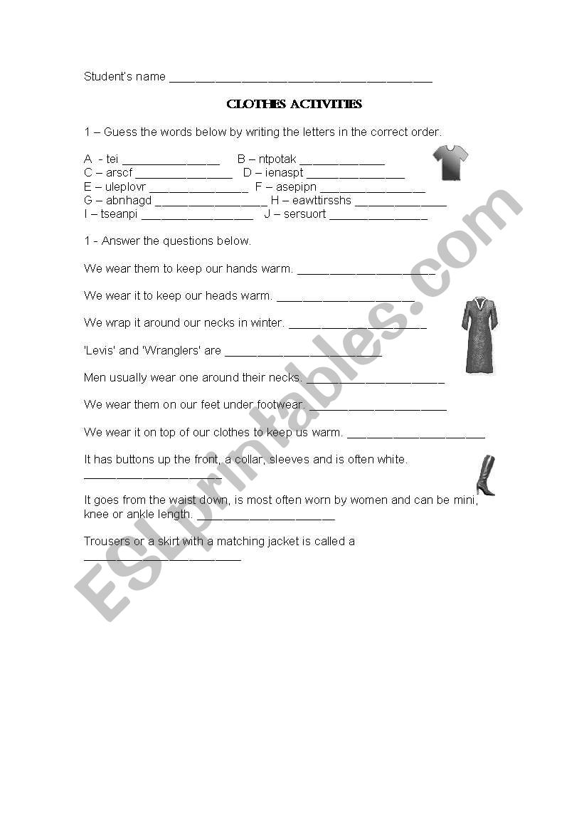 CLOTHES ACTIVITY worksheet