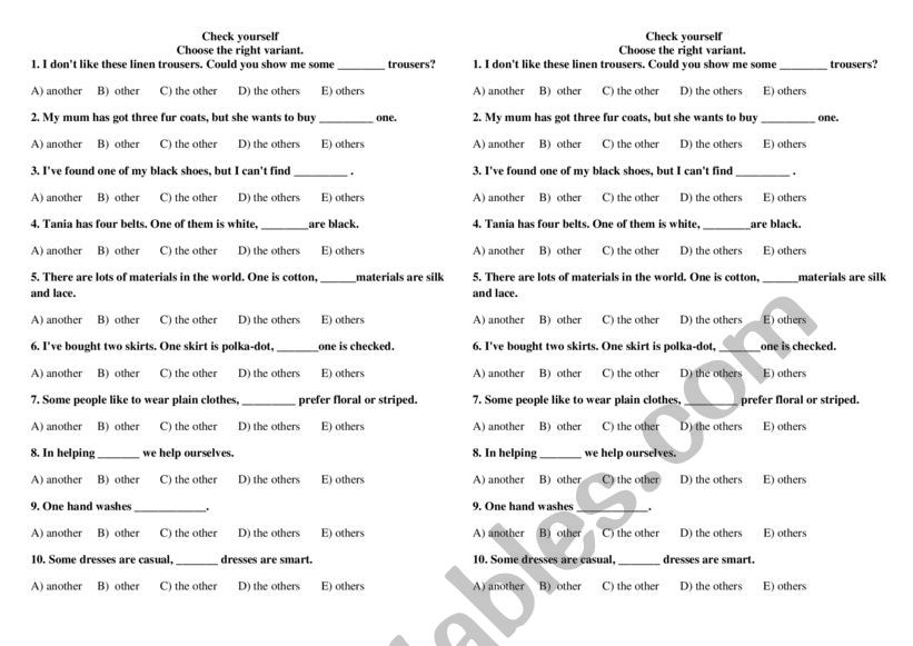 another/other/the other - test with multiple choice