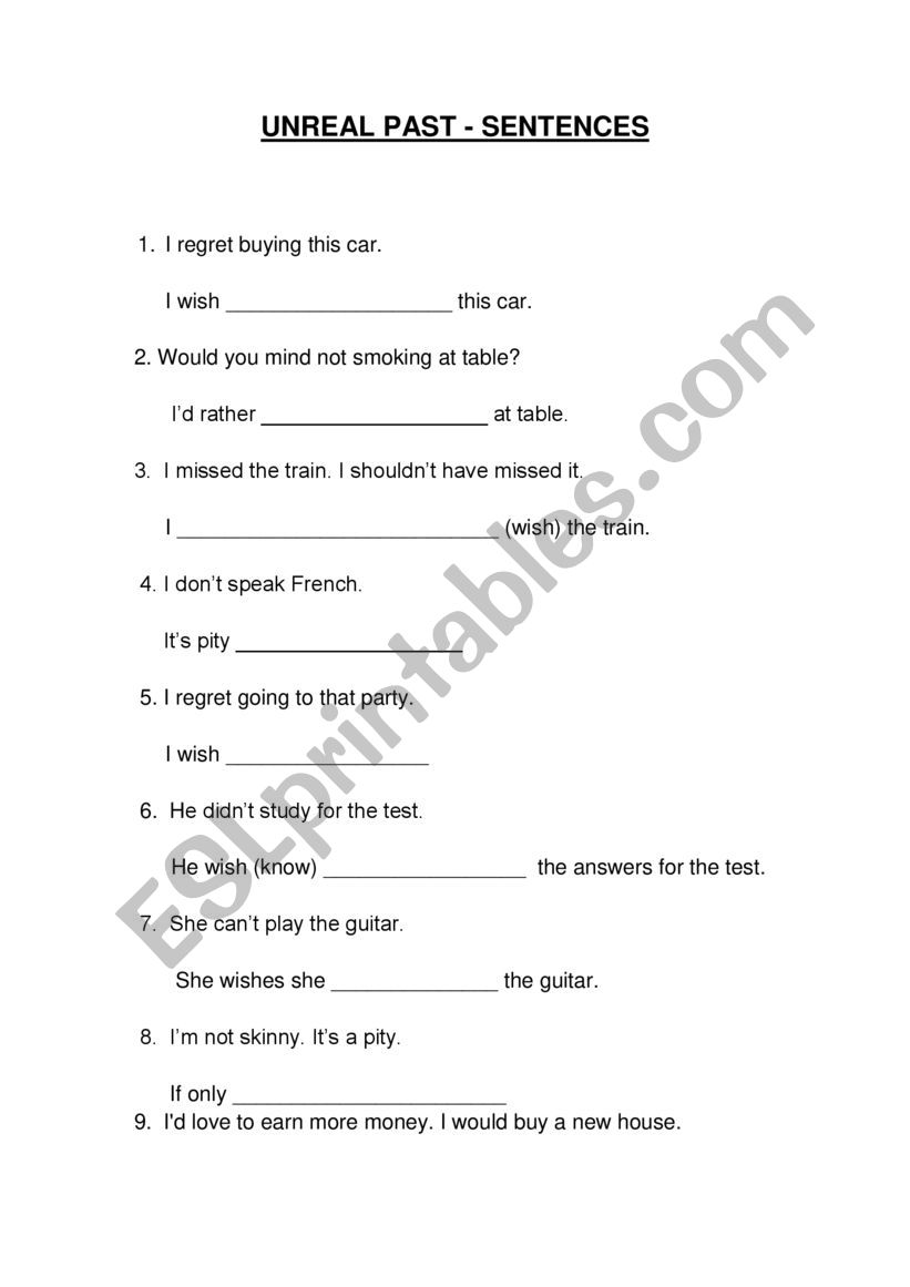 Unreal past - sentences  worksheet