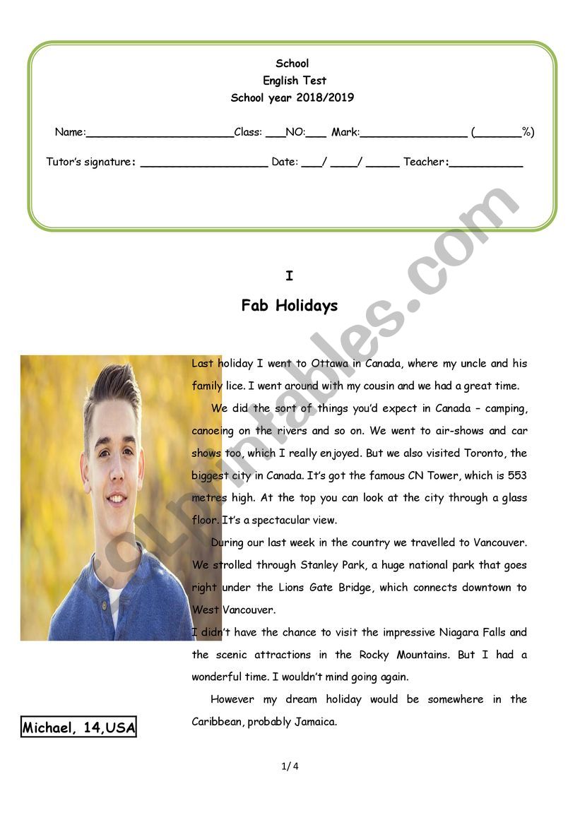 Fab Holidays worksheet