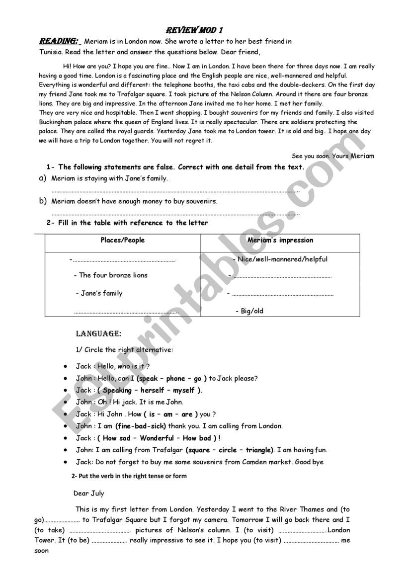 review mod 1 worksheet