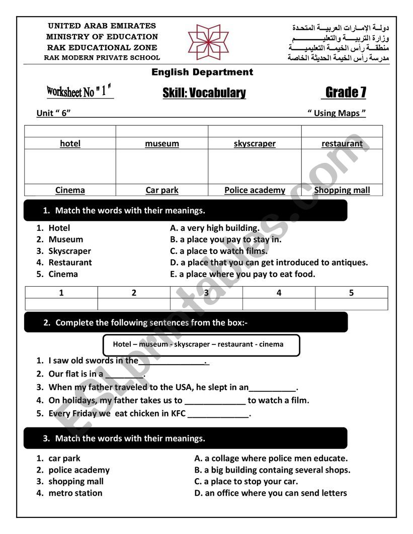 vocabulary about using maps worksheet