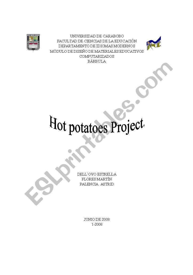Hot potatoes project worksheet