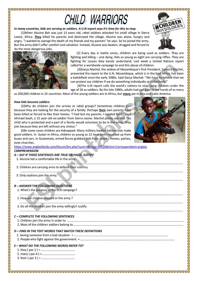 CHILD WARRIORS worksheet