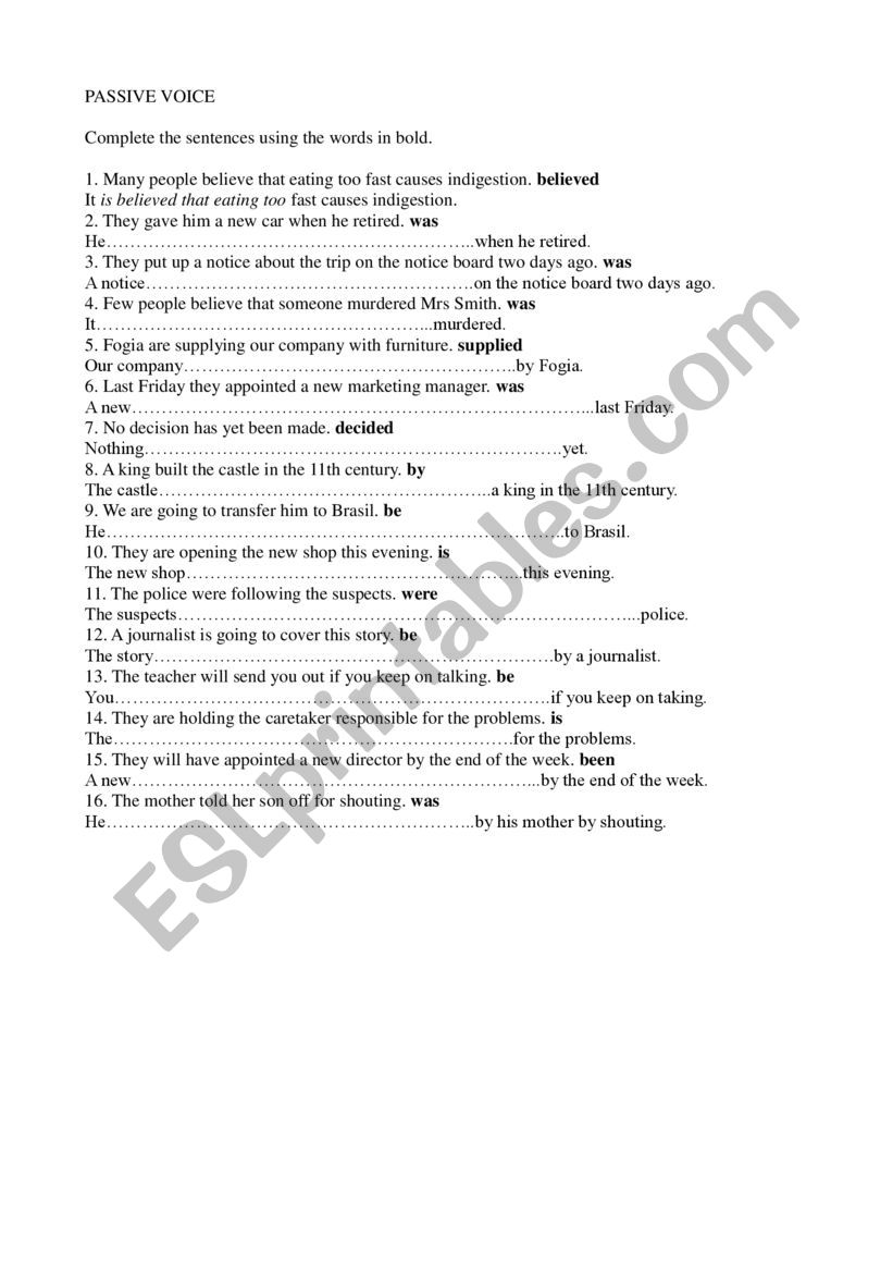Passive Voice Excercises worksheet