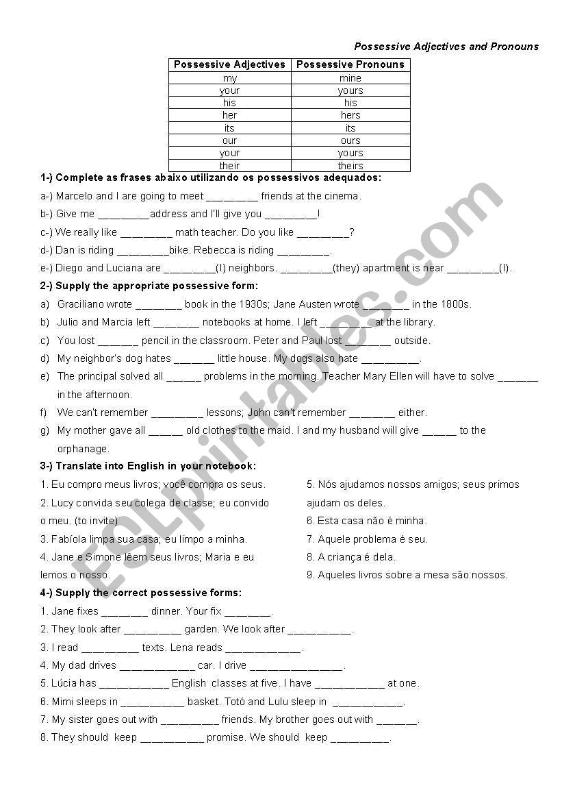 Possessive adjective and pronouns