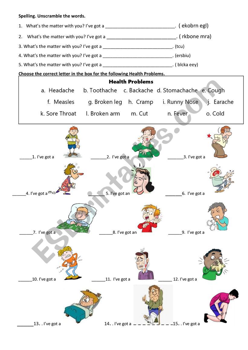 Health / Issues Problems Worksheet