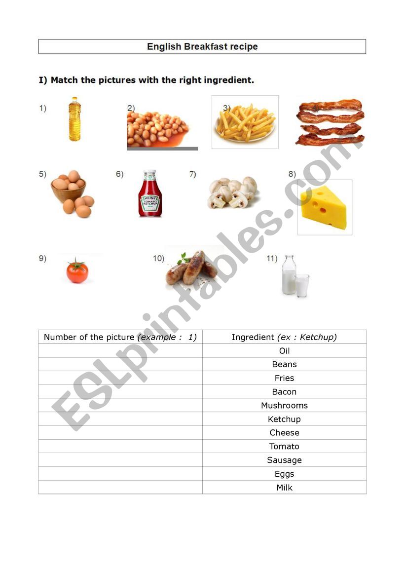 Breakfast match game worksheet