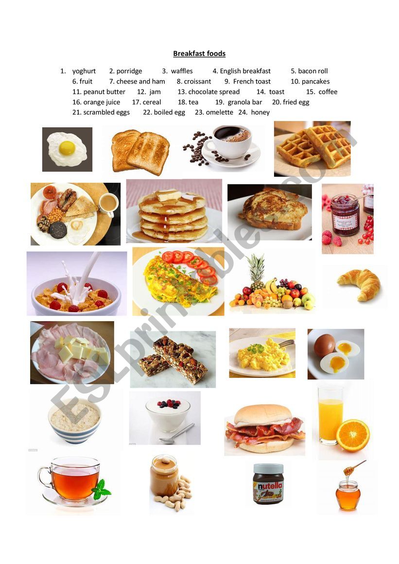 Breakfast foods worksheet