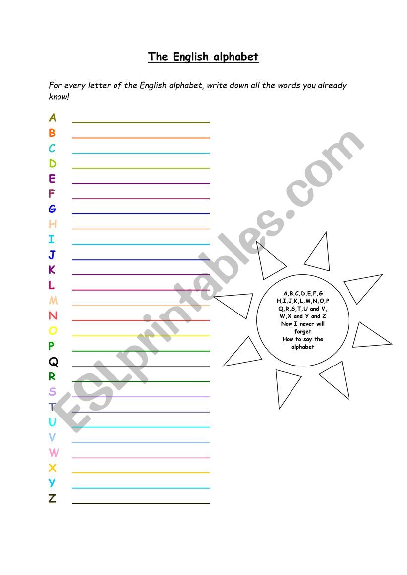 The English aLPHABET worksheet