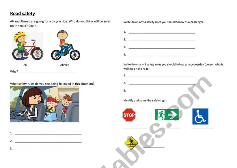 Road safety worksheet