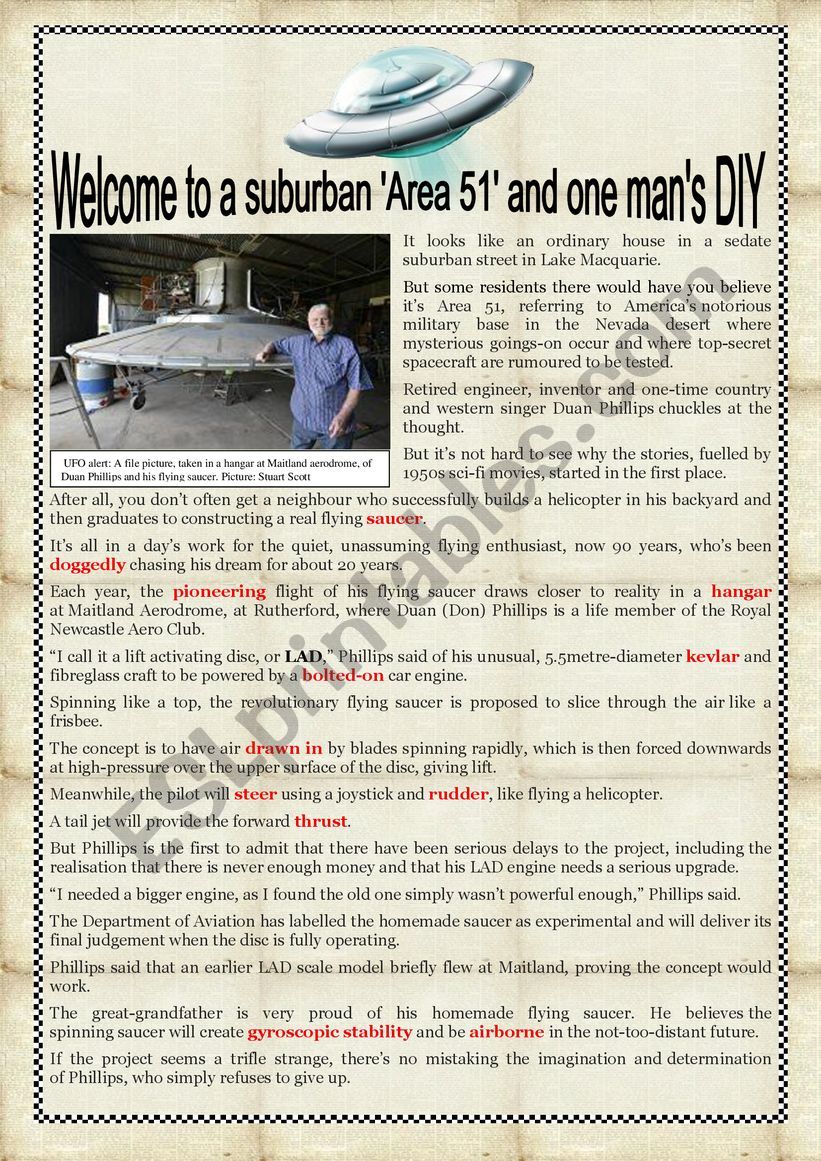 Â´A DIY UFO (FLYING SAUCER)Â´ READING & COMPREHENSION