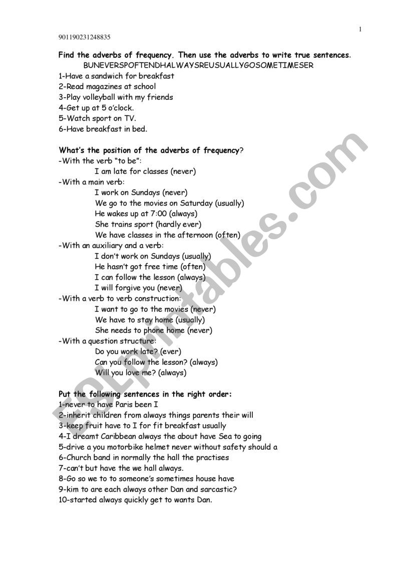 Adverbs worksheet