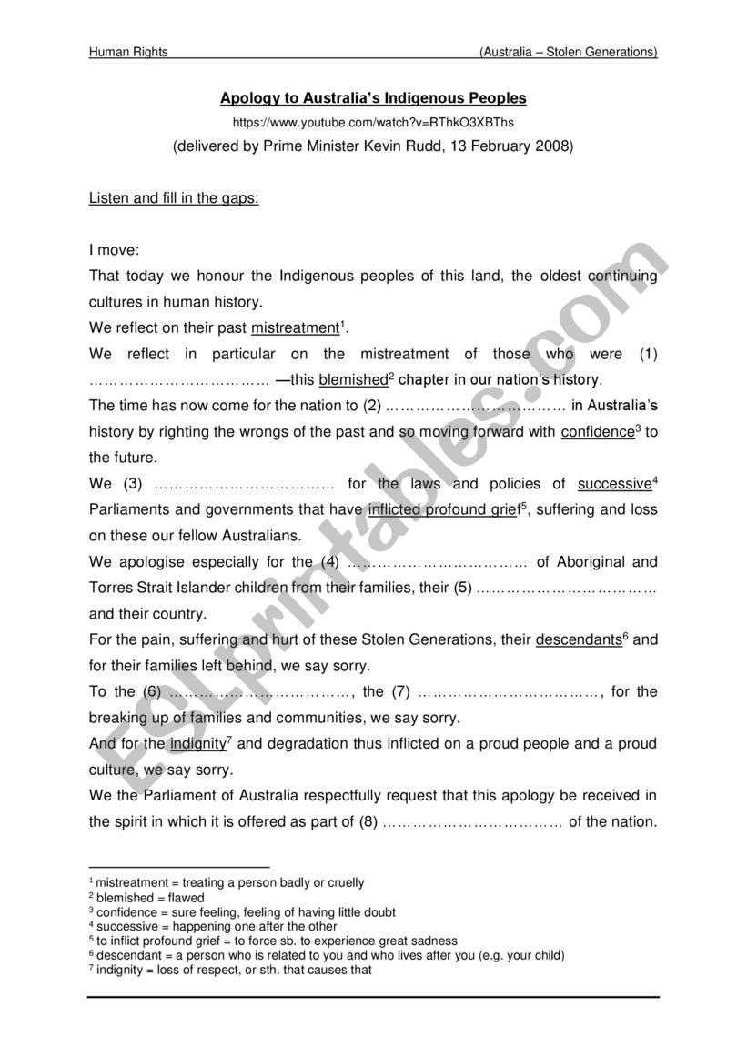 Apology to AustraliaÂ´s Indigenous Peoples - Speech