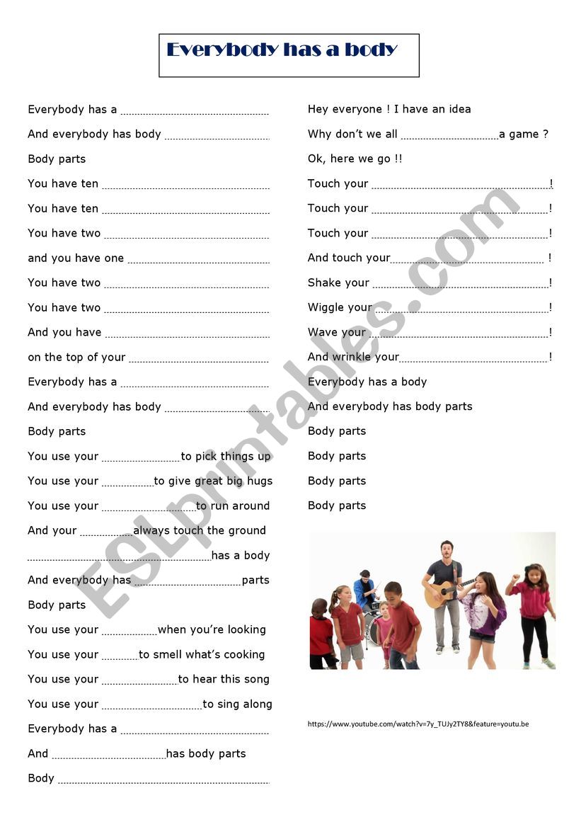 body song worksheet