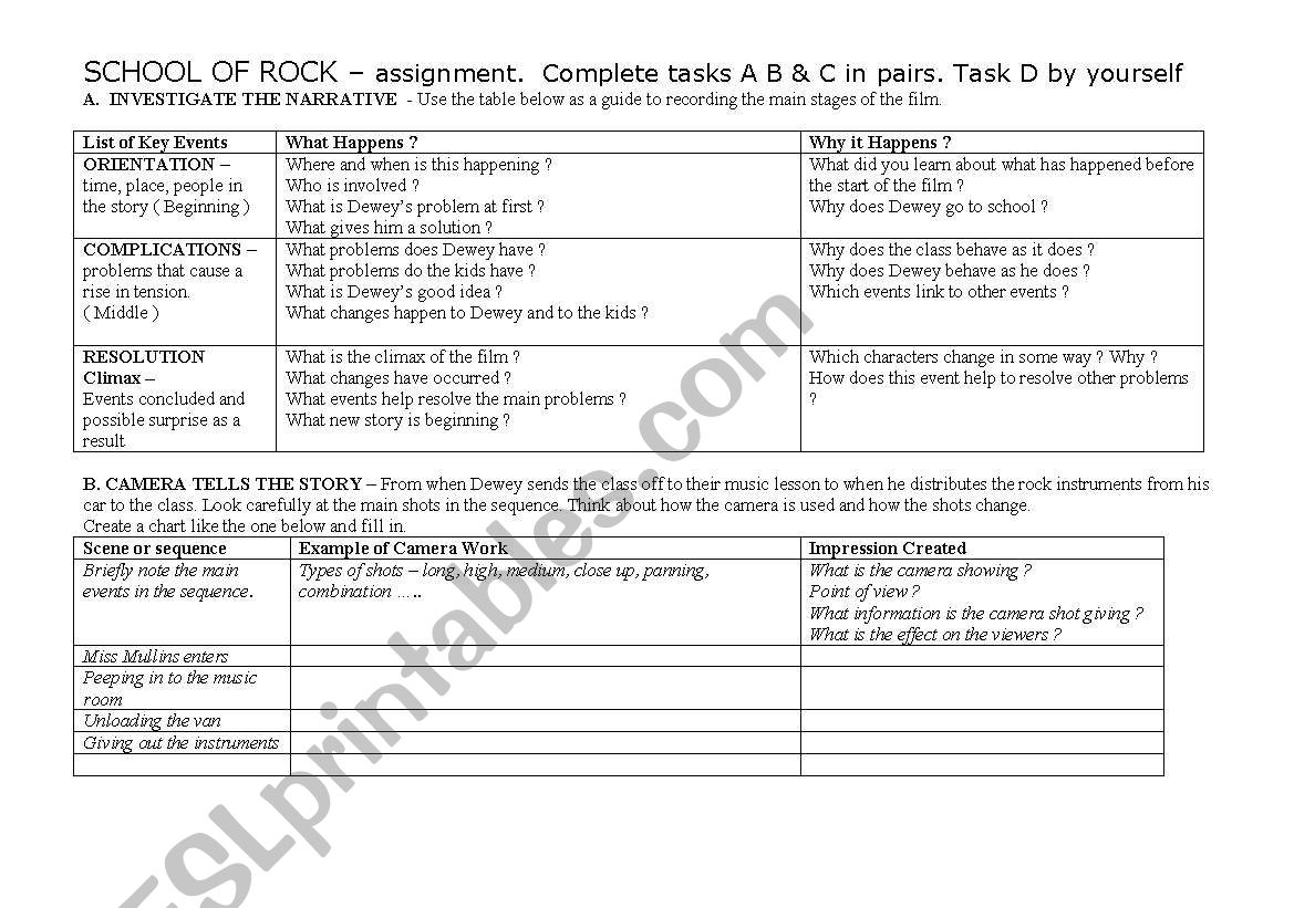 The School of Rock worksheet