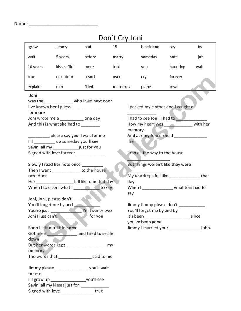 music lyrics worksheet
