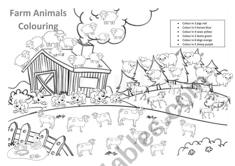 Farm Animals Colouring worksheet