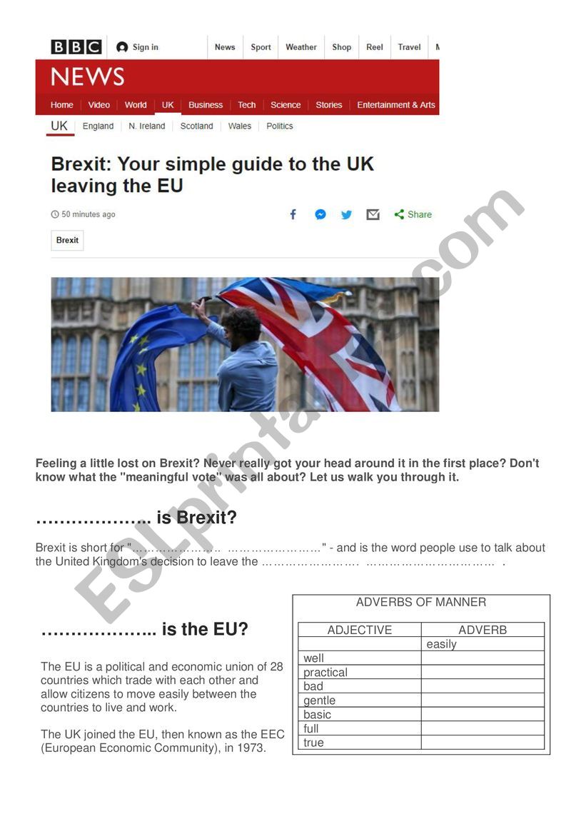 BBC online news on Brexit 15th January